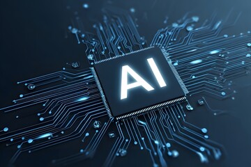 Wall Mural - Abstract logo of an artificial intelligence chip with the inscription AI on it,