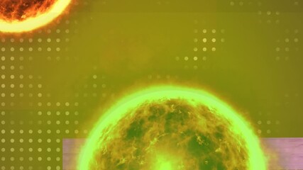Wall Mural - animation of glowing globe over glowing dots on green background