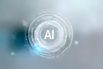 Wall Mural - Abstract futuristic technology background with AI text and a white circle on a light blue-grey color gradient background