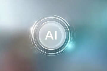 Wall Mural - Abstract futuristic technology background with AI text and a white circle on a light blue-grey color gradient background
