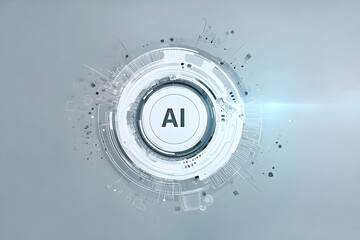 Wall Mural - Abstract futuristic technology background with AI text and a white circle on a light blue-grey color gradient background