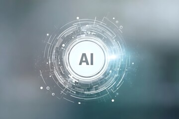Wall Mural - Abstract futuristic technology background with AI text and a white circle on a light blue-grey color gradient background