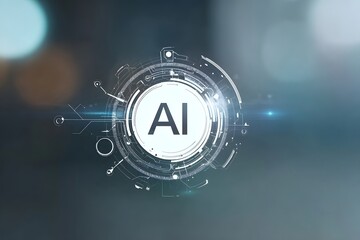 Wall Mural - Abstract futuristic technology background with AI text and a white circle on a light blue-grey color gradient background