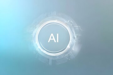 Wall Mural - Abstract futuristic technology background with AI text and a white circle on a light blue-grey color gradient background