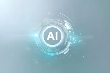 Wall Mural - Abstract futuristic technology background with AI text and a white circle on a light blue-grey color gradient background