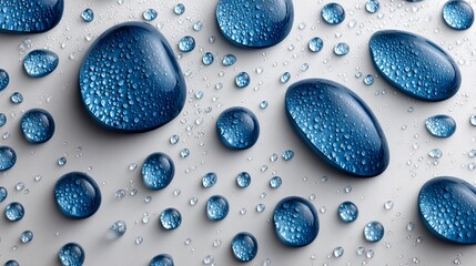 Wall Mural - abstract blue water droplets on a white background, captivating artistry of refreshing elements