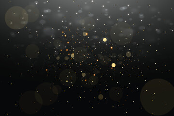 Wall Mural - Abstract dark bokeh lights background with floating particles for digital design and visual effects