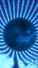 Wall Mural - blue energy field with radial glowing streams emanating from a dark circular core, resembling a data