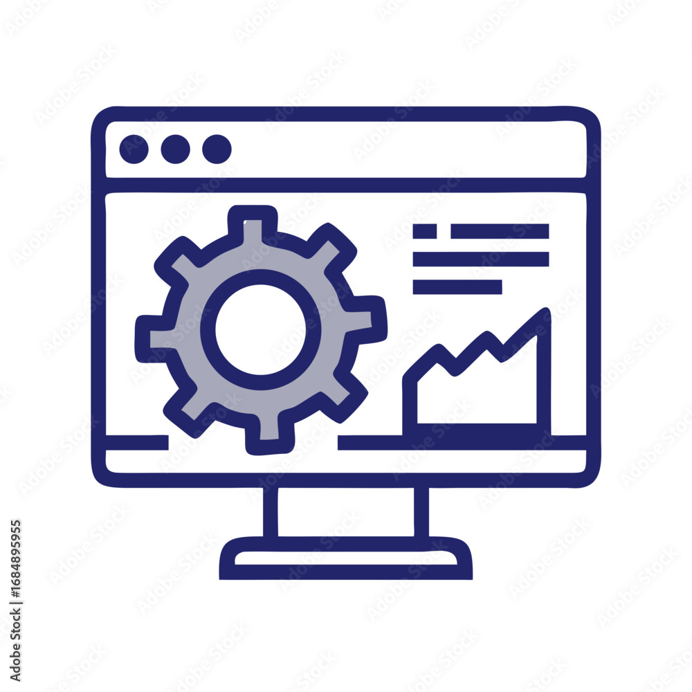 Computer screen displaying a gear icon, data chart, and three dots in ...
