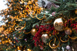 © Юлия Клюева - Holiday Christmas tree decorations on a Christmas tree in Moscow. New Year's postcard 2026. Magical Christmas background.