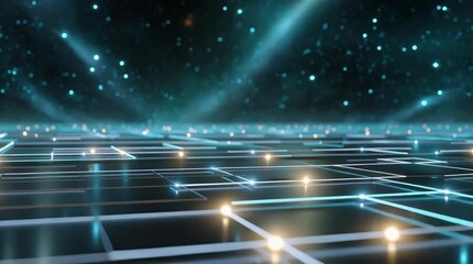 Digital Abstraction: Cyber-futuristic matrix with interconnected pathways and luminous nodes set against a starry cosmic backdrop.