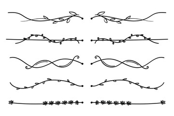 Poster - hand drawn floral elements isolated doodle line art set.vector illustration