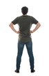 © 1STunningART - Full length rear view portrait of a confident man standing determined with hands on hips isolated on transparent background. Choosing the way, difficult decision concept