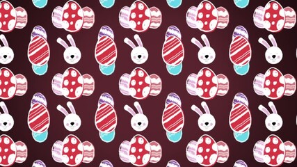 Wall Mural - animation of falling white bunnies and eggs over dark background