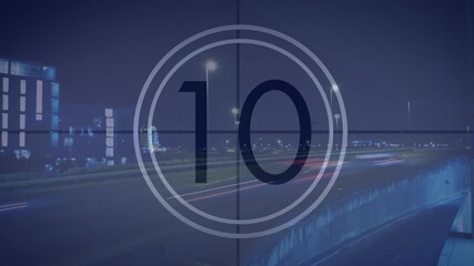 Wall Mural - animation of countdown over city at night