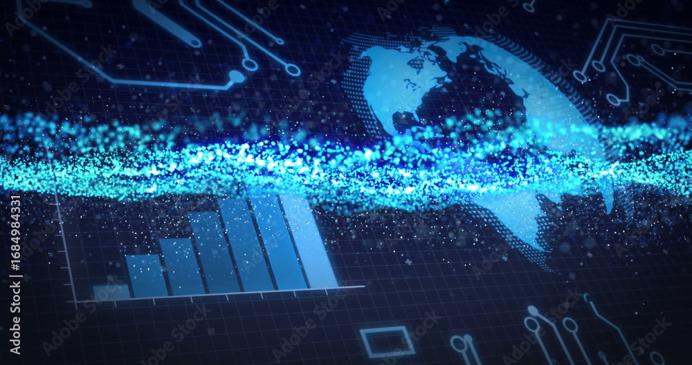 Displaying grid overlay, bar chart, Americas map in interface, showing ...