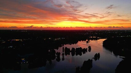 Sticker - Dusk Scenery Over A River In Tampa, Florida - Aerial Shot Orbiting to the Right