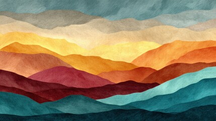 Canvas Print - vibrant abstract landscape with layers of colorful mountain ranges
