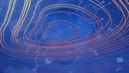 Wall Mural - animation of circles over globe on blue background