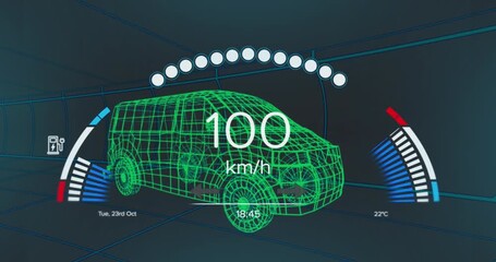 Wall Mural - animation of car panel over digital van on black background
