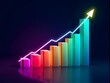 © Md - Futuristic colorful bar chart showing upward trend with glowing arrow symbolizing business growth and financial success