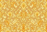 Intricate floral & scrollwork baroque rococo wallpaper design in muted golds & creams, Elegant, Art