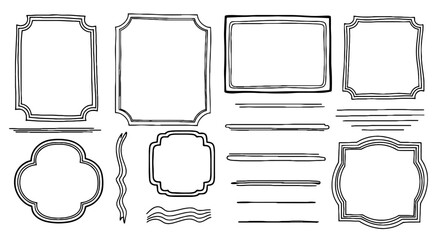 Frames borders line art sketch drawing vector graphic design divider decorative handmade element vintage flourish ornament illustration