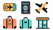 © muse - Vector illustration of air travel icons including ticket passport airplane luggage gate