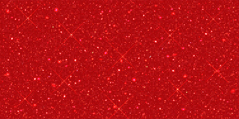 Wall Mural - Seamless shiny red sparkles surface background - bedazzled sparkling fabric texture vector illustration. Glittering backdrop. Shimmering abstract wallpaper.