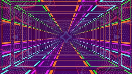 Wall Mural - animation of shapes moving over colourful tunnel