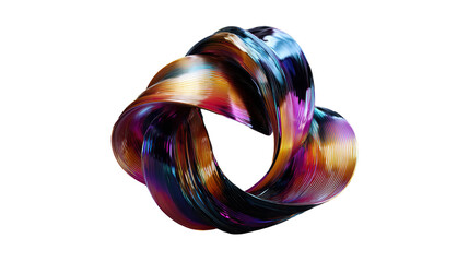 Iridescent flowing shape with vibrant colors and textures on transparent background
