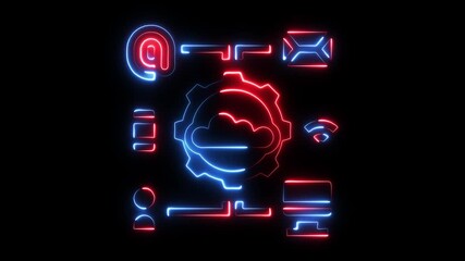 Glowing neon digital interface icons abstract technology concept with cloud computing gear symbol email at symbol