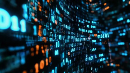 Binary code stream flowing through cyberspace creating futuristic data tunnel