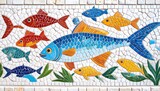 Colorful fish mosaic tile wall art
