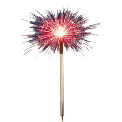 Wall Mural - Sparkler Exploding with Red and Blue Sparks Against White Background, cut out transparent