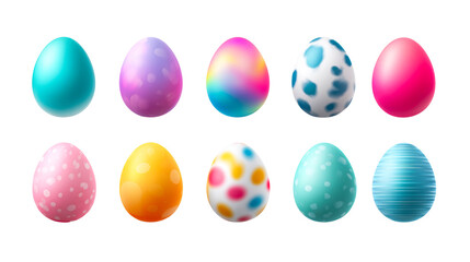 Wall Mural - collection of ten colorful decorated oval objects resembling eggs, cut out transparent