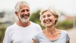 © CStock - A joyful older couple walks together outdoors, sharing laughter and companionship in a serene setting.