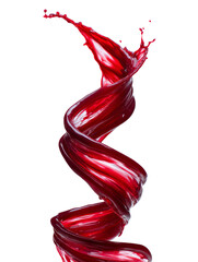 Wall Mural - Crimson fluid spiral frozen mid-air, showcasing dynamic movement and viscous texture isolated