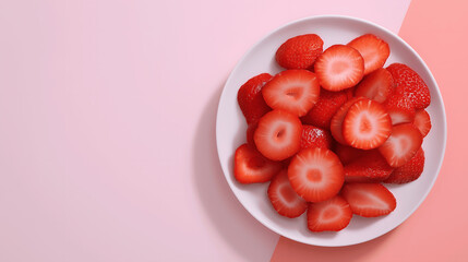 Wall Mural - freshly cut strawberries on the white plate
