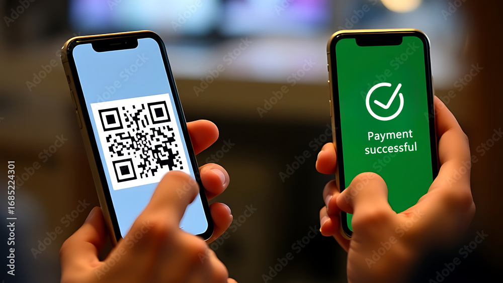 Smartphone payment success using QR code technology for quick and ...