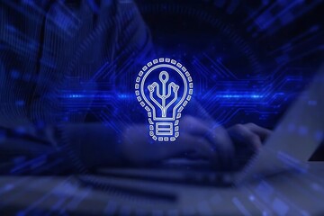 Wall Mural - Futuristic 2026 Digital Technology Circuit Board Background in Blue Neon Light