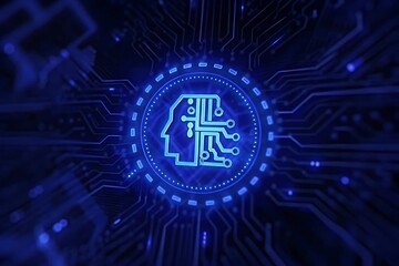Wall Mural - Futuristic 2026 Digital Technology Circuit Board Background in Blue Neon Light