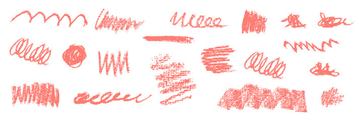 Wall Mural - set of vector freehand red strokes featuring bold thick smears, curl and swirl waves, scratchy trace