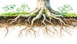 © Mas - Illustration of a tree's roots extending into the earth, with small plants growing near the surface