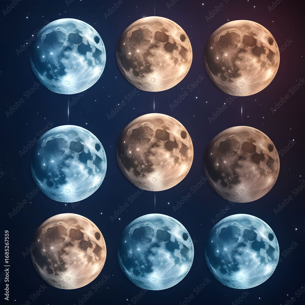 Lunar Phases: Celestial Cycle of the Moon - Night Sky Photography Stock ...
