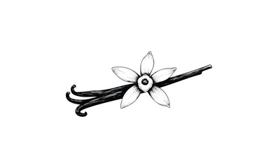 Wall Mural - botanical illustration of vanilla flower and pods. vector retro hand drawn illustration