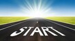 © Pixel Studio - Open road to success bright future start line driving forward towards the sun