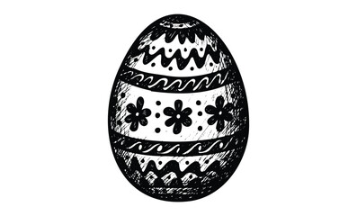 Wall Mural - intricately drawn black and white decorative easter egg with floral patterns. vector retro hand draw