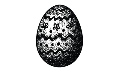 Wall Mural - hand-drawn black and white easter egg with zigzag and floral patterns. vector retro hand drawn illus