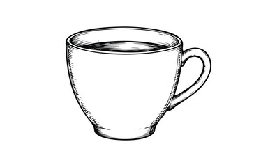 Wall Mural - detailed black and white drawing of a coffee cup. vector retro hand drawn illustration